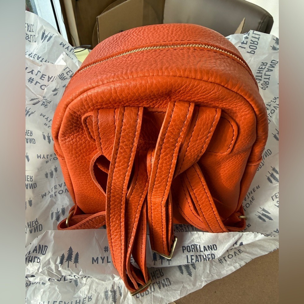 Portland Leather Goods Mini Backpack Orange Pebbled Full Grain Leather Bag - Picture 5 of 6